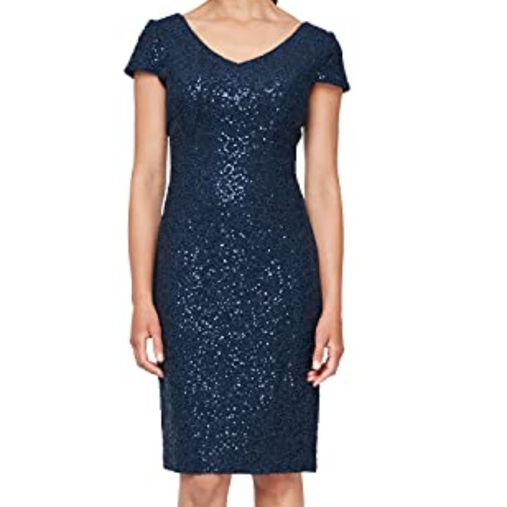 Alex Evenings Short Shift Knee Length Scoop Neck Dress NWT